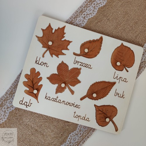 drewniana zabawka edukacyjna liście montessori